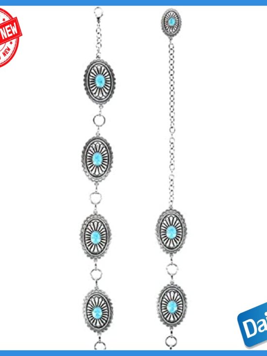 Silver Concho Chain Belt with Lobster Claw Closure, Medium Size